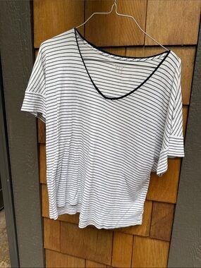 Lands' End White Tee with Thin Black Stripes